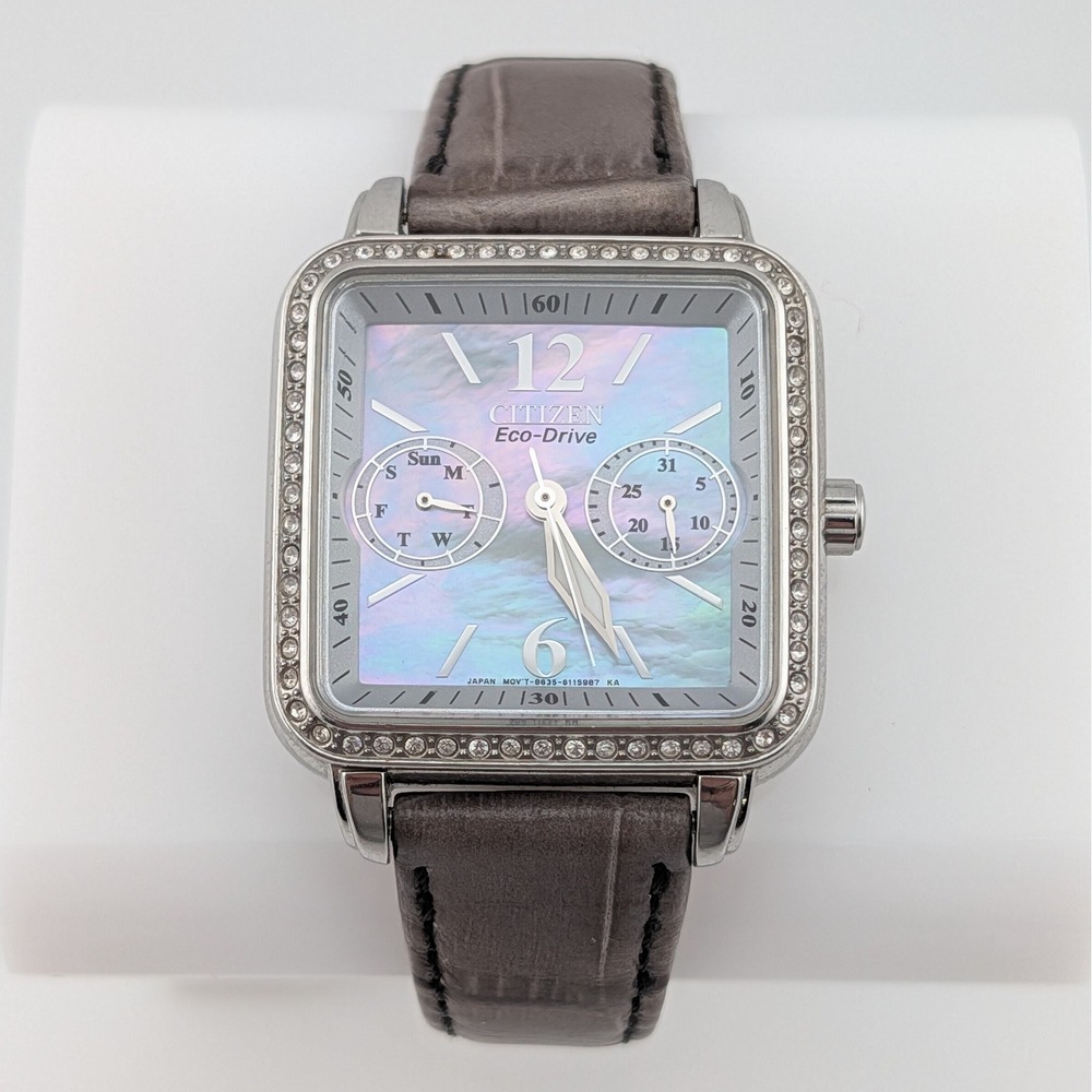 Citizen Eco-Drive Silhouette 8635-S079594 MOP Swarovski Crystals Day Date Watch